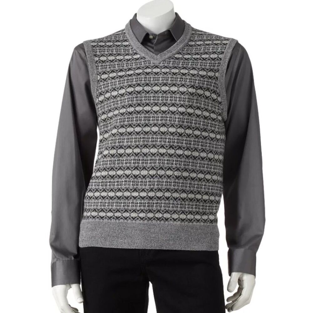 DOCKERS Mens Sz XXL Casual or Dress Gray Stretchy Pullover V-Neck Sweater Vest